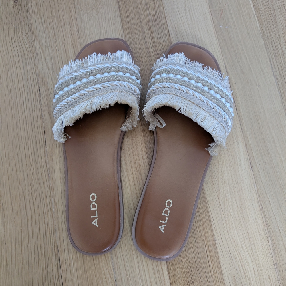 ALDO Women's Tan Fringe Slide Sandals - Picture 3 of 6
